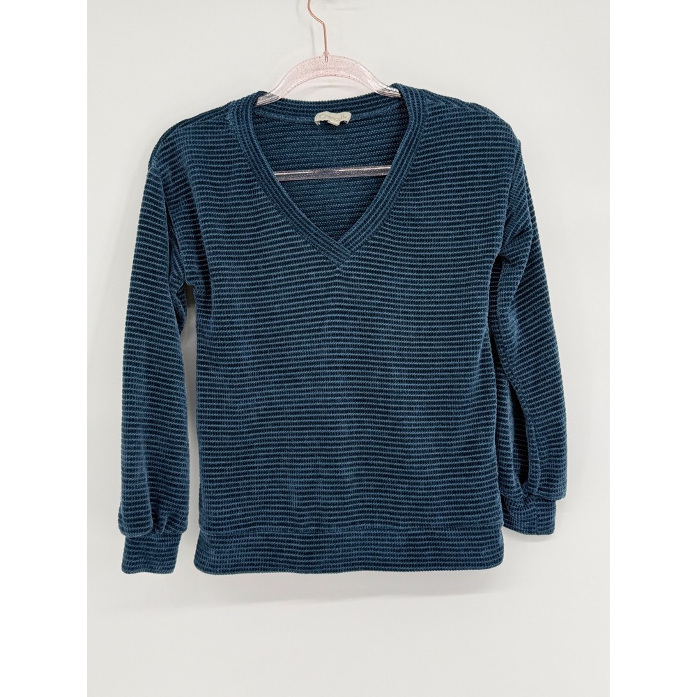 Chenault Womens Teal Blue Ribbed V-Neck Pullover‎ Sweater Sz S